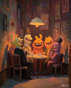 FRIENDS IN CAFE LIGHT