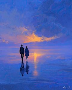 COUPLE WALKING INTO SKY