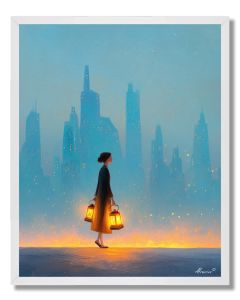 WOMAN CARRYING CITY LIGHT - FRAMED