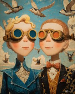 COUPLE WITH BIRDS OF LIGHT