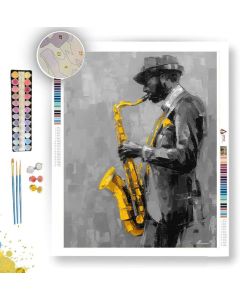 YELLOW SAXOPHONE B&W - Paint by Numbers Full Kit
