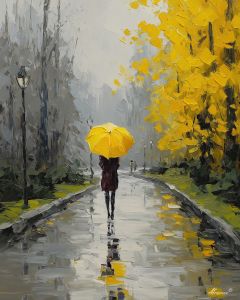 YELLOW UMBRELLA WALKER B&W