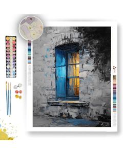 BLUE WINDOW B&W - Paint by Numbers Full Kit