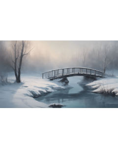 A SNOWY BRIDGE OVER A FROZEN RIVER