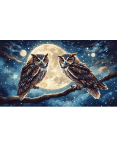 OWLS FLYING IN A STARRY NIGHT SKY