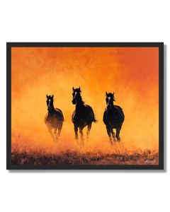 HORSES AT SUNSET - FRAMED