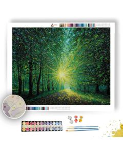SUNBURST THROUGH THE TREES - Paint by Numbers Full Kit