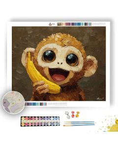 KAWAII MONKEY EATING A BANANA - Paint by Numbers Full Kit
