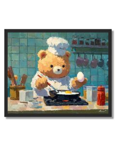 KAWAII BEAR COOKING BREAKFAST - FRAMED