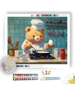 KAWAII BEAR COOKING BREAKFAST - Paint by Numbers Full Kit