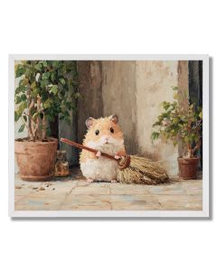 KAWAII HAMSTER SWEEPING - FRAMED