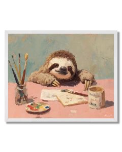 KAWAII SLOTH WORKING AT DESK - FRAMED