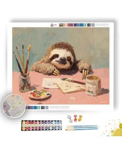 KAWAII SLOTH WORKING AT DESK - Paint by Numbers Full Kit