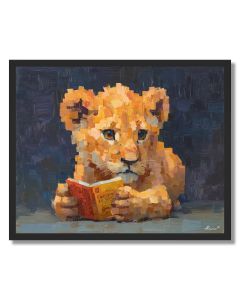 KAWAII LION STUDYING - FRAMED