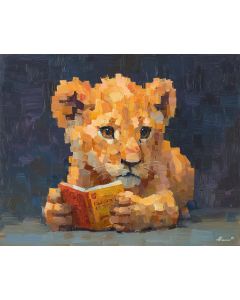 KAWAII LION STUDYING