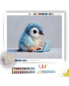 KAWAII PENGUIN WORKING ON LAPTOP - Paint by Numbers Full Kit