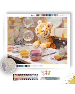 KAWAII TIGER WASHING DISHES - Paint by Numbers Full Kit
