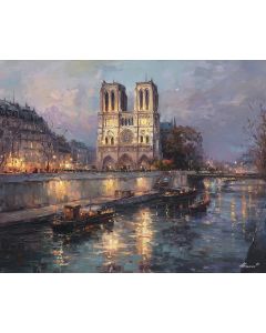 PARIS NOTRE DAME RIVERSIDE EVENING