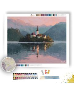 LAKE BLED ISLAND CHAPEL DAWN - Paint by Numbers Full Kit