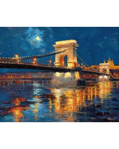 BUDAPEST CHAIN BRIDGE MOON RIVER