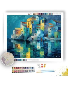 CUBIST SEASIDE TOWN - Paint by Numbers Full Kit