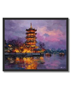 WUHAN YELLOW CRANE TOWER NIGHTFALL - FRAMED