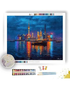 SHANGHAI SKYLINE AT BLUE HOUR - Paint by Numbers Full Kit