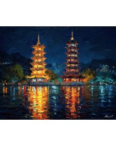 GUILIN TWIN PAGODAS NIGHT GLOW