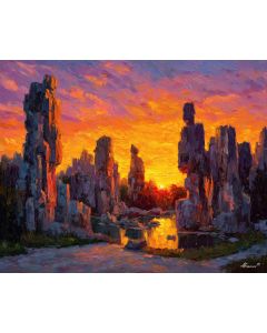 SUNSET AT STONE FOREST OF YUNNAN