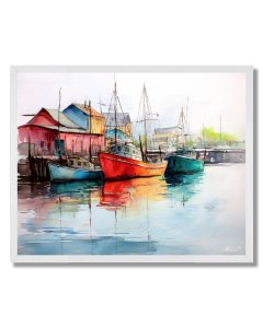WATERCOLOR QUIET HARBOR - FRAMED