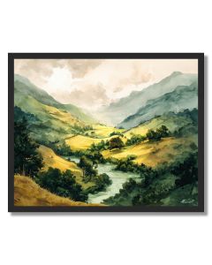 WATERCOLOR SUNLIT VALLEY - FRAMED