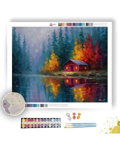 RED LAKESIDE CABIN - Paint by Numbers Full Kit