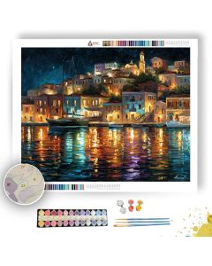 GREEK HARBOR NIGHT - Paint by Numbers Full Kit