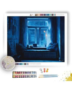 BLUE WINDOW AFTER DARK - Paint by Numbers Full Kit