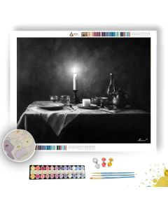CANDLELIT TABLE GRAPHITE SPACE B&W - Paint by Numbers Full Kit