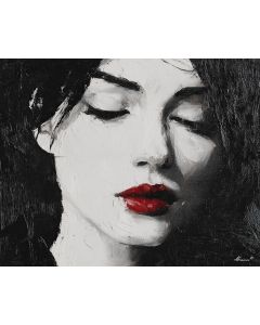 CHARCOAL PORTRAIT WITH CRIMSON LIP B&W
