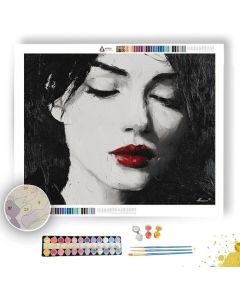 CHARCOAL PORTRAIT WITH CRIMSON LIP B&W - Paint by Numbers Full Kit