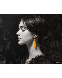CHARCOAL PORTRAIT WITH SAFFRON EARRING B&W
