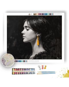CHARCOAL PORTRAIT WITH SAFFRON EARRING B&W - Paint by Numbers Full Kit