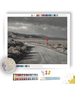 DESERT ROAD WITH VERMILION SIGN B&W - Paint by Numbers Full Kit