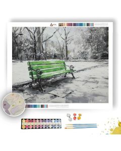 EMERALD BENCH PAUSE B&W - Paint by Numbers Full Kit