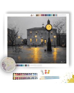 GILDED CLOCK AT DUSK B&W - Paint by Numbers Full Kit