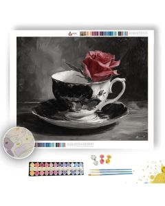 MONOCHROME TEACUP WITH ROSE B&W - Paint by Numbers Full Kit