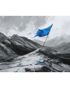 MOUNTAIN PASS WITH AZURE FLAG B&W