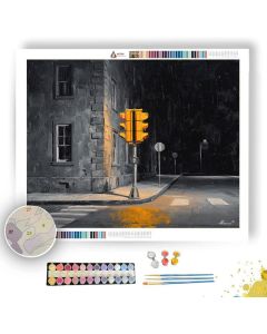 NOCTURNE STREET GOLD SIGNAL B&W - Paint by Numbers Full Kit