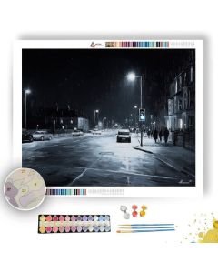 NOCTURNE STREET WITH COBALT SIGNAL - Paint by Numbers Full Kit