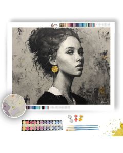 PORTRAIT IN ASH WITH GOLD EARRING B&W - Paint by Numbers Full Kit