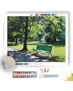 QUIET PARK WITH EMERALD BENCH - Paint by Numbers Full Kit