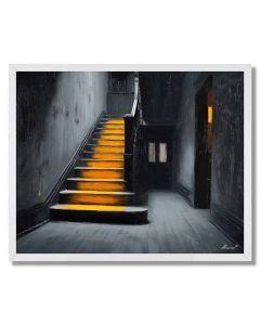 QUIET STAIRS WITH AMBER STEP B&W - FRAMED
