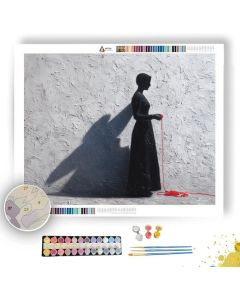 SHADOWED FIGURE WITH SCARLET THREAD B&W - Paint by Numbers Full Kit